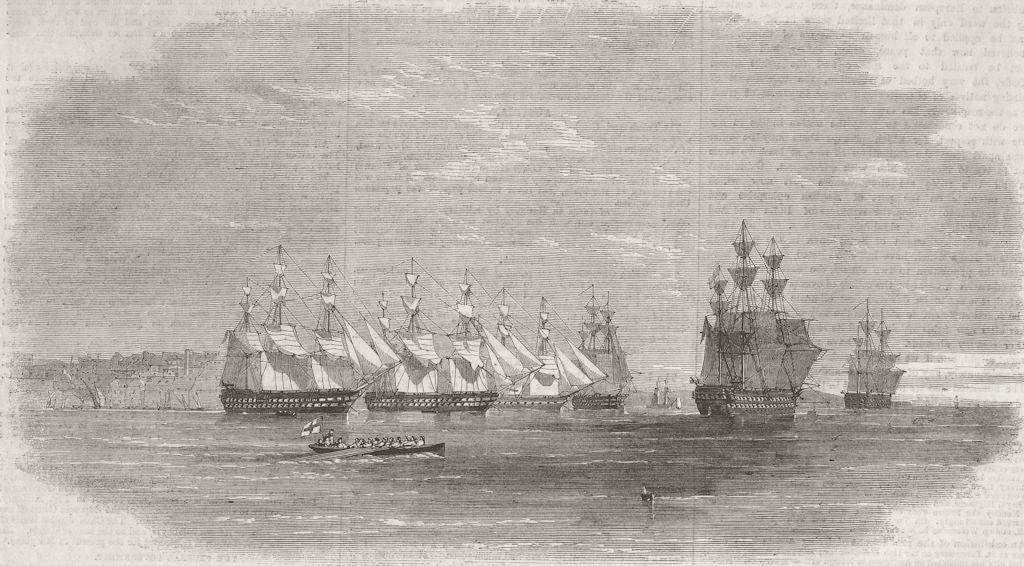 LEBANON. British fleet lying in the roadstead of Beyrout Beirut 1861 old print